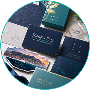Premium print finishing options including foiling, embossing, spot UV, lamination and die cutting by Print-Tag