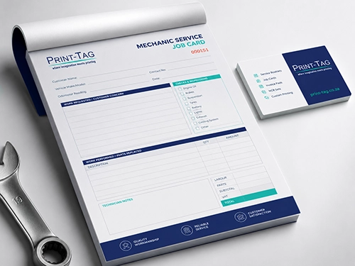 Automotive and mechanic printing solutions including job cards, service pads and business cards by Print-Tag