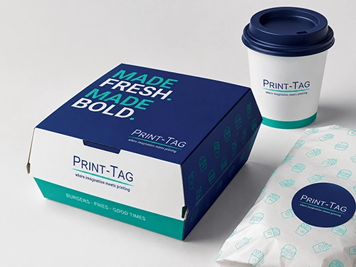 Fast food and takeaway packaging print solutions including burger boxes, cups, wrappers and loyalty cards by Print-Tag
