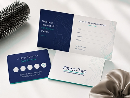 Hair and beauty salon print materials including appointment cards, loyalty cards, price lists and business cards by Print-Tag
