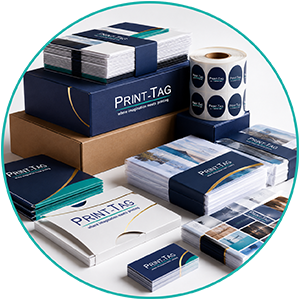 Reseller-ready trade print and packaging solutions with stacked labels, cartons and printed materials by Print-Tag