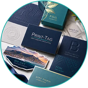 Premium print finishing options including foiling, embossing, spot UV, lamination and die cutting by Print-Tag