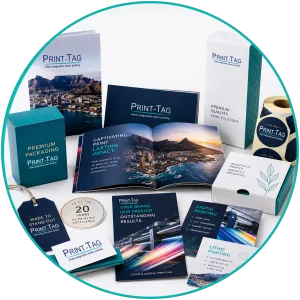 Premium printed brochures, labels, swing tags and packaging showing Print-Tag’s print expertise since 2004