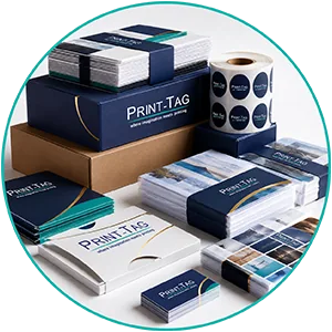 Reseller-ready trade print and packaging solutions with stacked labels, cartons and printed materials by Print-Tag